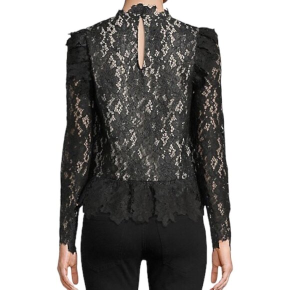 Saylor Jasmyn Long Sleeve Coated Lace Top Black - Picture 5 of 13